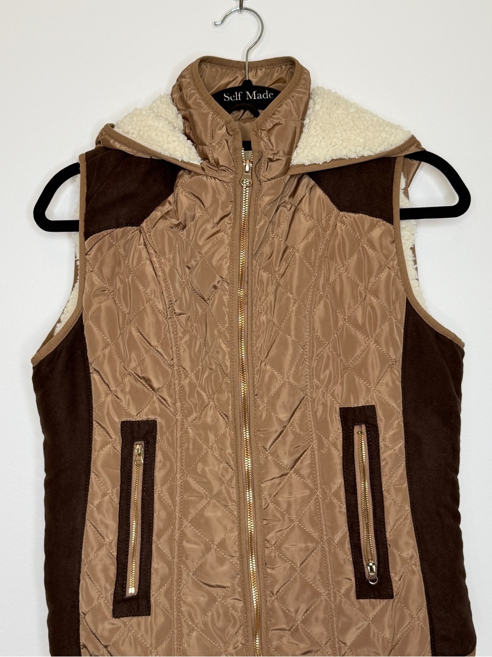 Women's Quilted Tan & Brown Vest